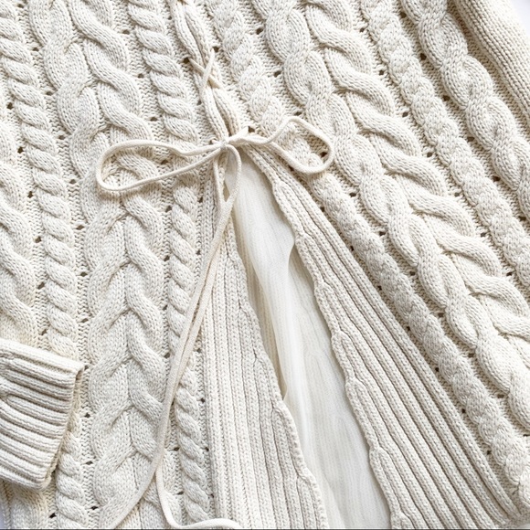 Cabi• cream cable knit lace up sweater style #3157 - Picture 7 of 8